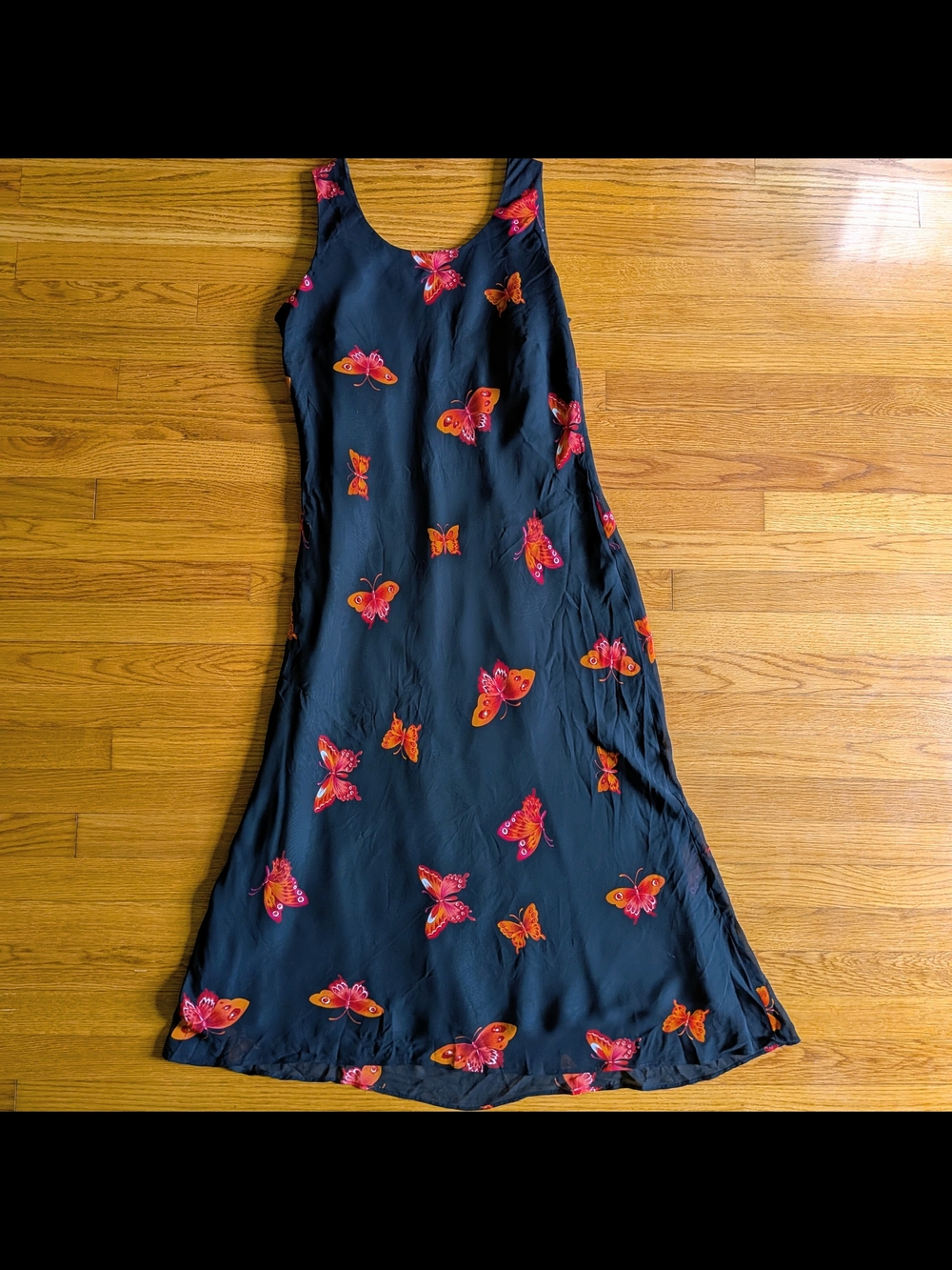 Vintage Black Dress With Red And Orange Butterfly Design
